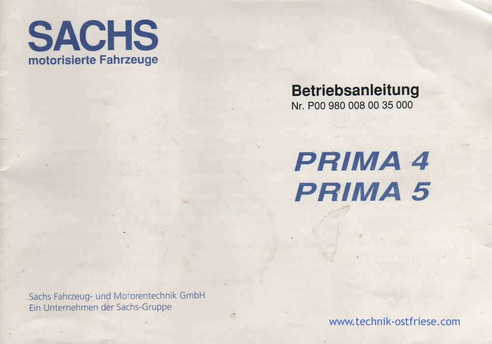 SACHS Prima 4 / Prima 5 Betriebsanleitung