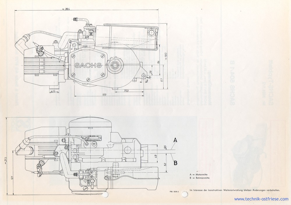SACHS 504/1 B Motorblock | Zeichnung | Maße
