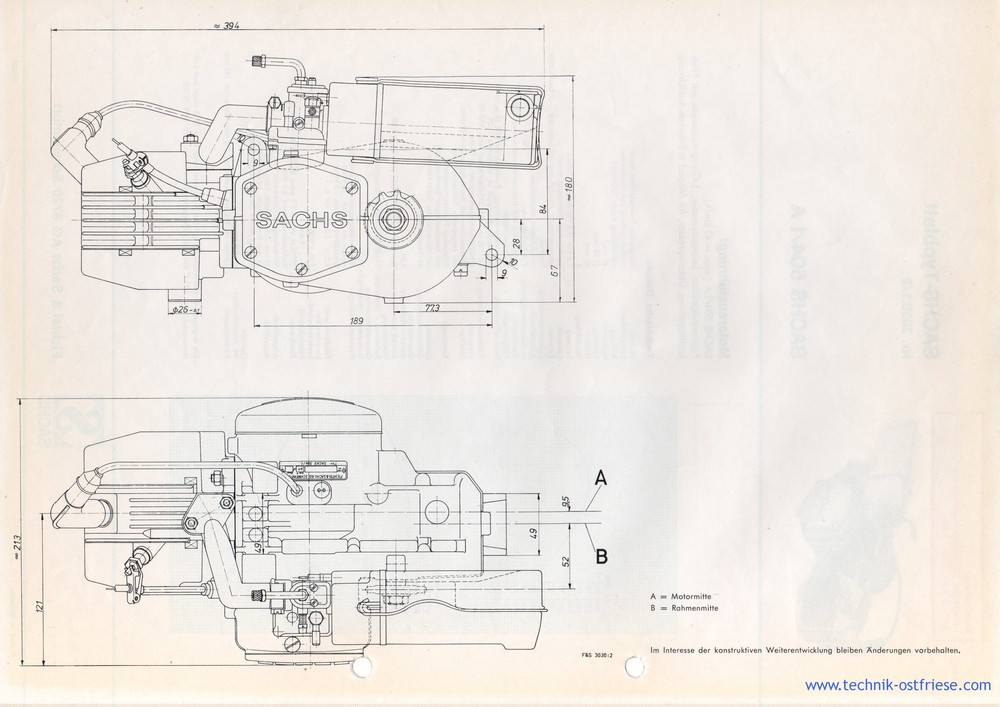 SACHS 504/1 A Motorblock | Zeichnung | Maße
