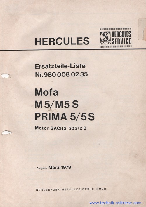 Hercules Prima 5/ M5 Ersatzteile-Liste | Titelseite
