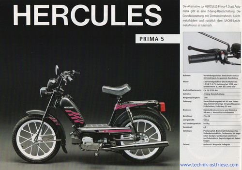 HERCULES PRIMA 5 | Prospekt-Bild | Technische Daten
