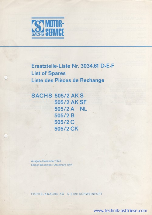 SACHS 505/2 Motor Ersatzteile-Liste