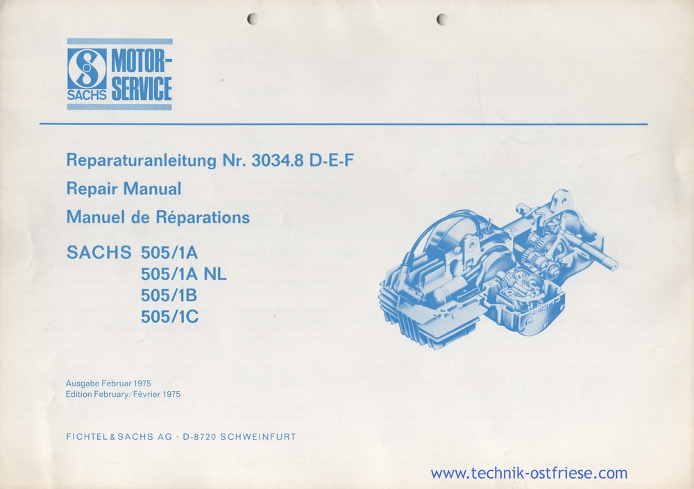 Sachs Reparaturanleitung 505/1 A, 505/1 A NL, 505/1 B, 505/1 C
