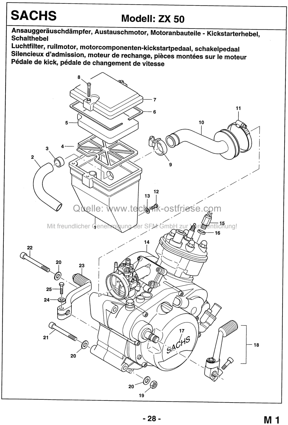 Ansauggeräuschdämpfer, Austauschmotor, Motoranbauteile - Kickstarterhebel, Schalthebel